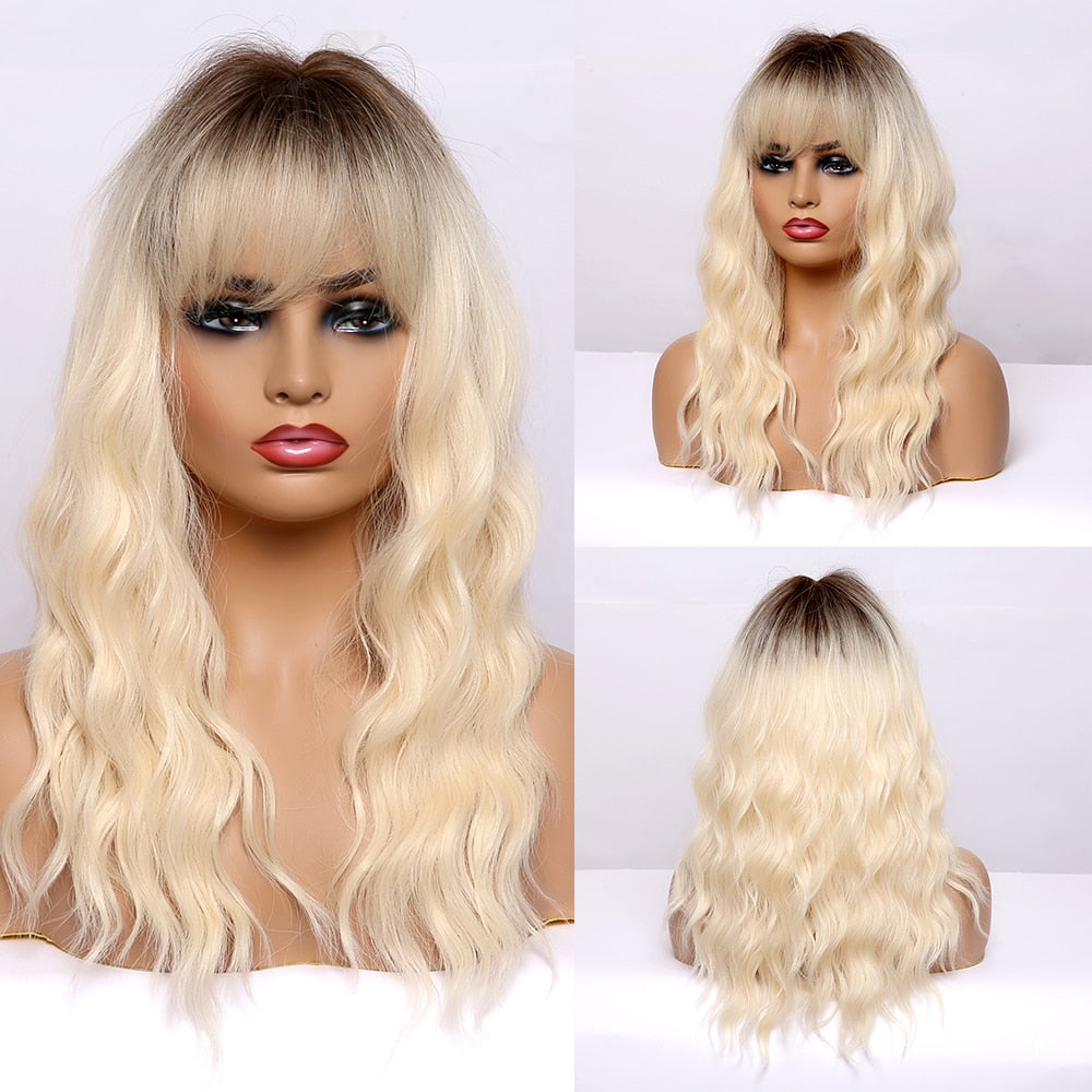 ALAN EATON Ombre Black Blonde Medium Long Wig