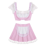 Women Lovely Scotland School Girl Cosplay Uniform Sexy Adult Baby Maid Apron Skirt Outfit Sissy Babydoll Lolita Roleplay Costume