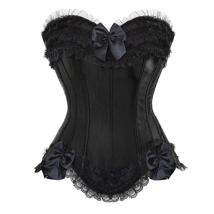 Sexy Satin Lace Overlay Corset Bustier