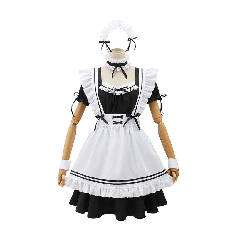 7 Piece Set French Maid Outfit Lolita Cosplay Dress