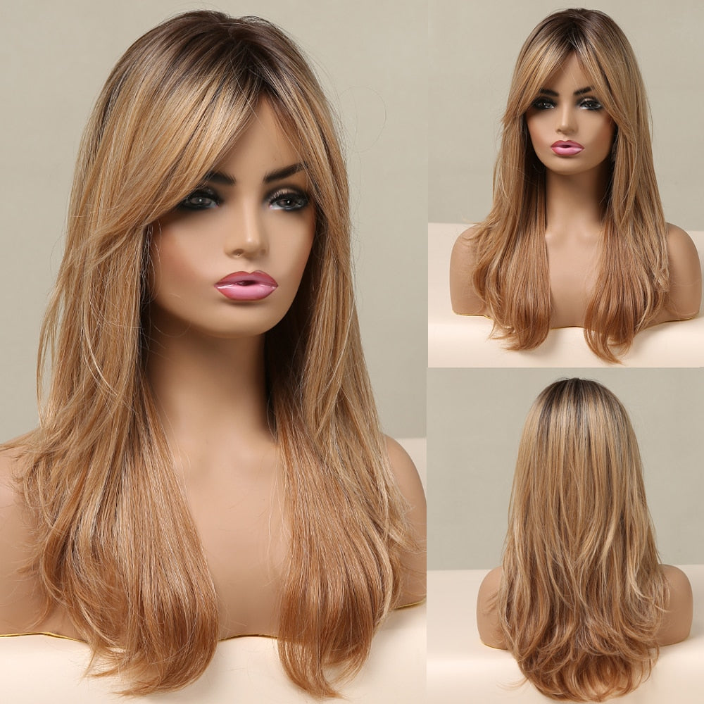 ALAN EATON Ombre Black Blonde Medium Long Wig