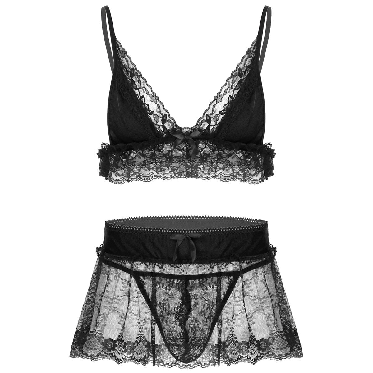 Sissy Lingerie Set Lace Crop Top & Mini Skirt