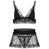 Sissy Lingerie Set Lace Crop Top & Mini Skirt