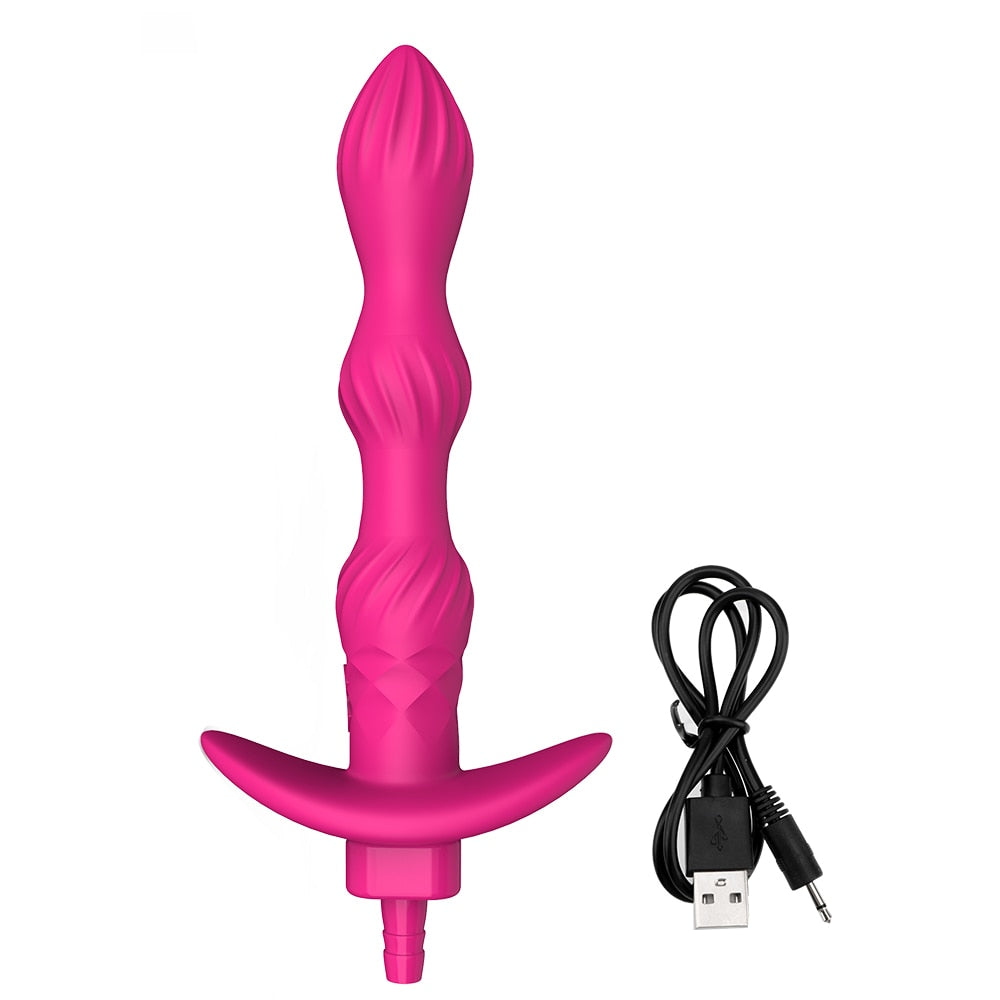 Silicone Vibrator & Shower Enema Anal Plug/Dildo