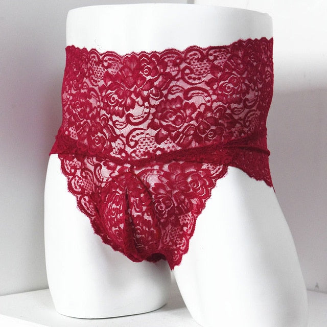 Sexy High Waisted Lace Sissy Panties