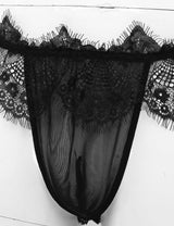 MSemis Male Sexy See Through Sheer Lace Trim Lingerie Set Transparent Bra Top Open Butt Jockstrap Briefs Sissy Panties Underwear