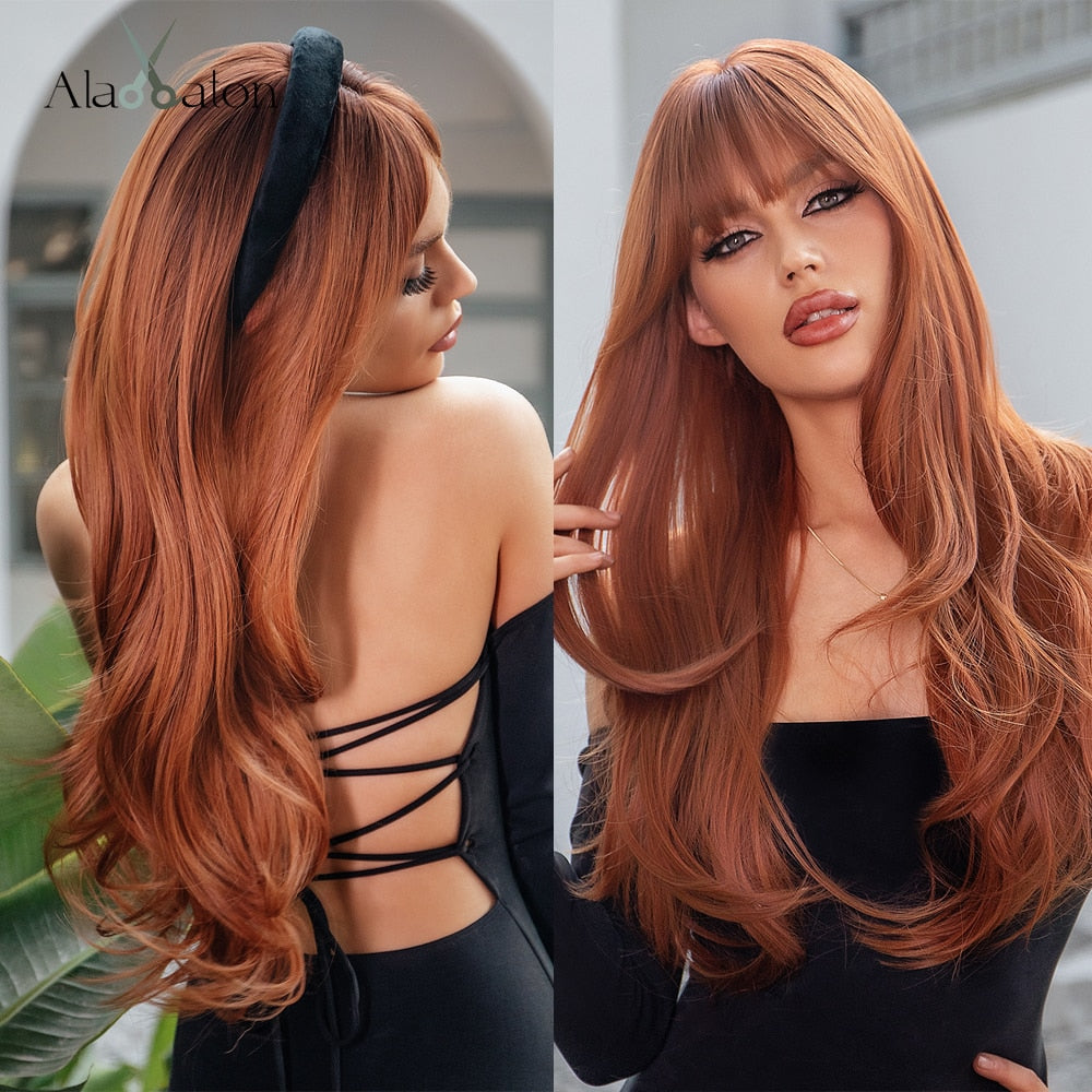 ALAN EATON Long Straight Copper Ginger Synthetic Wig