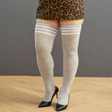 Perfect Big Size Striped Thigh High Stockings