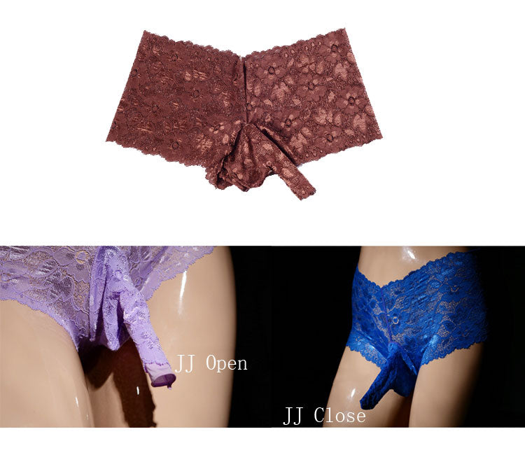 Printing Lace Sissy Gay Hot Erotic Underwear Sexy Penis Sheath Cock Ring Sheer Boxer Tempt Night Men Underwear L-XXXL Boxer