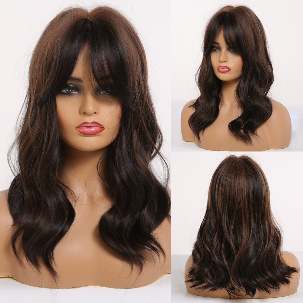 ALAN EATON Ombre Black Blonde Medium Long Wig