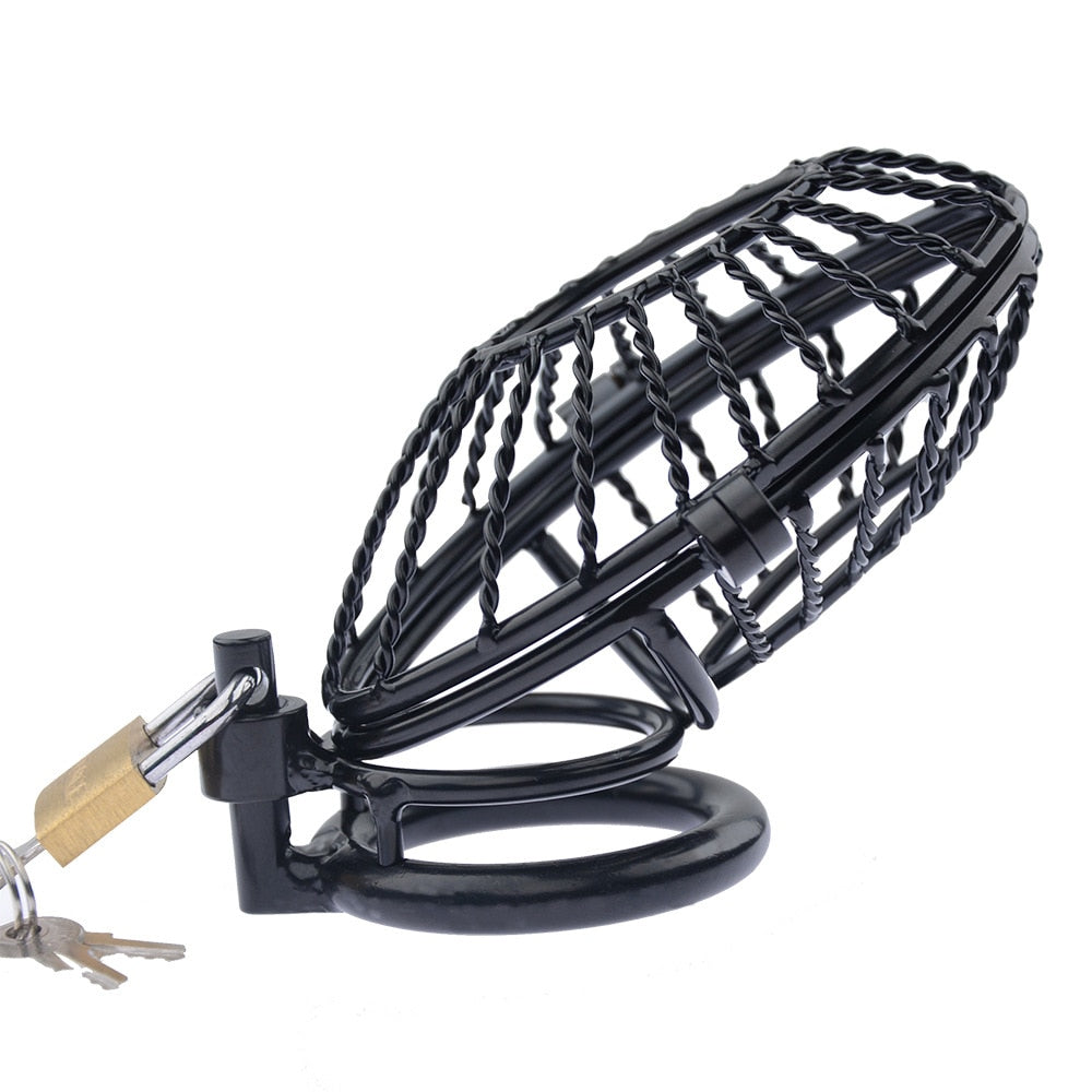 Stainless Steel Mesh Hollow Black Large Chastity Cage