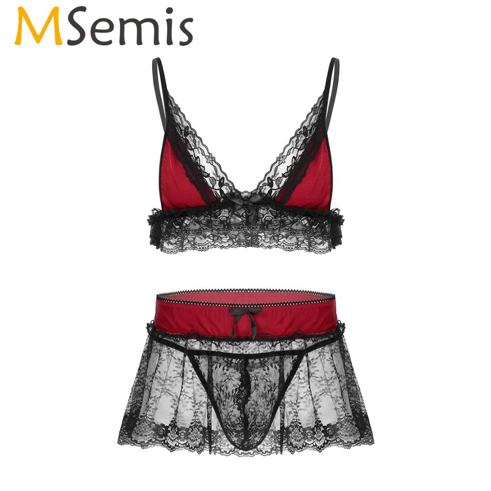 Sissy Lingerie Set Lace Crop Top & Mini Skirt