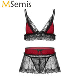 Sissy Lingerie Set Lace Crop Top & Mini Skirt