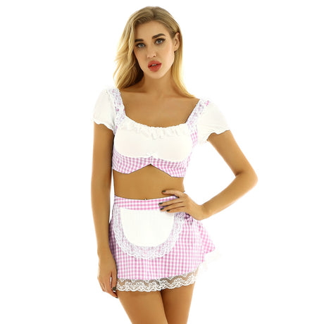 Women Lovely Scotland School Girl Cosplay Uniform Sexy Adult Baby Maid Apron Skirt Outfit Sissy Babydoll Lolita Roleplay Costume