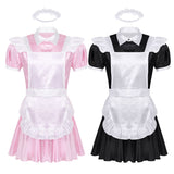 MSemis Men Adults Sissy Maid Dress Cosplay Outfit Sexy Halloween Sexy Costume Crossdressing Sexy Male Dress with Apron Headband