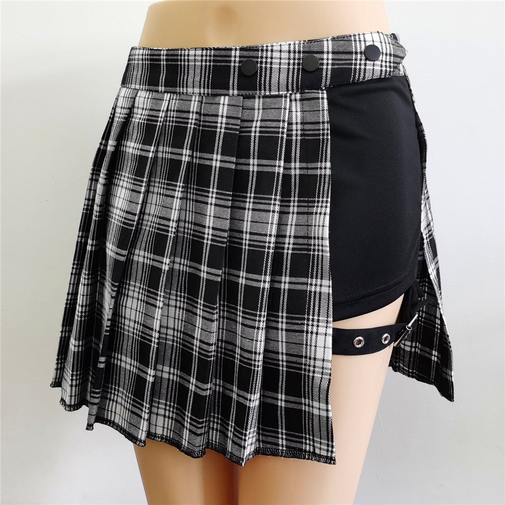 Pleated Gothic Half Irregular Skirt High Waist