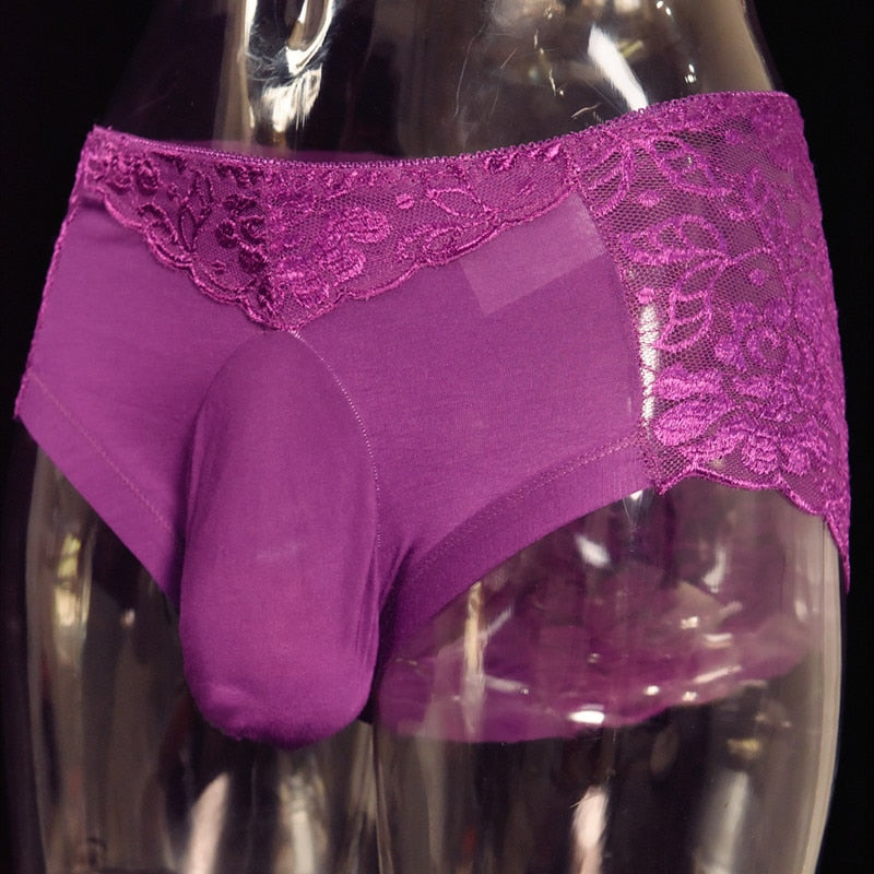Gay Fetish Men Lace Panties Sexy String Men's Boxer Sissy Lingerie Homme Transparent Porn Panties U Pouch encaje Sexy  Underwear