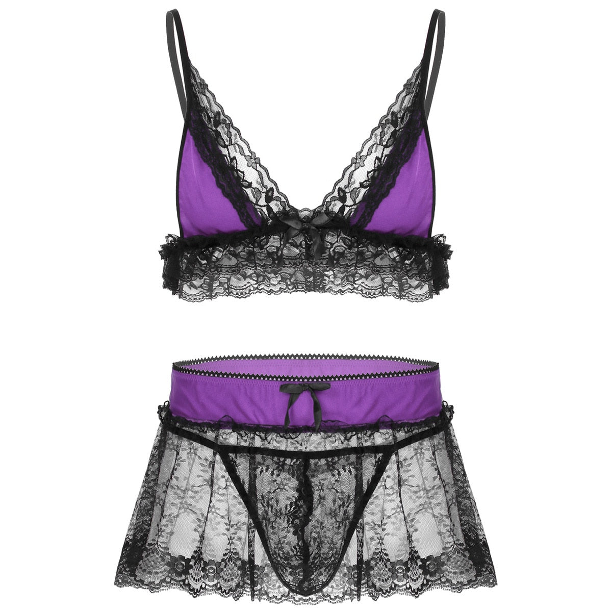 Sissy Lingerie Set Lace Crop Top & Mini Skirt