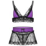 Sissy Lingerie Set Lace Crop Top & Mini Skirt