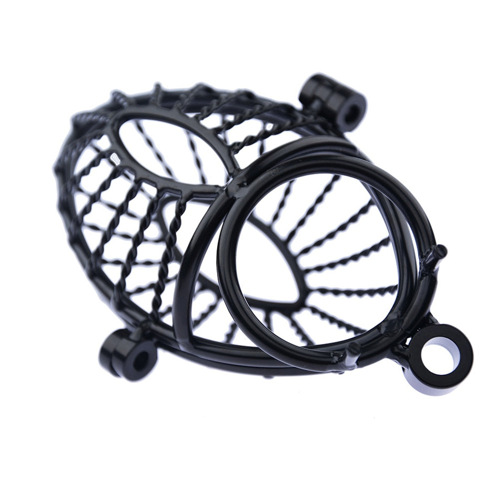 Stainless Steel Mesh Hollow Black Large Chastity Cage