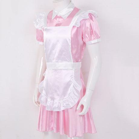 MSemis Men Adults Sissy Maid Dress Cosplay Outfit Sexy Halloween Sexy Costume Crossdressing Sexy Male Dress with Apron Headband