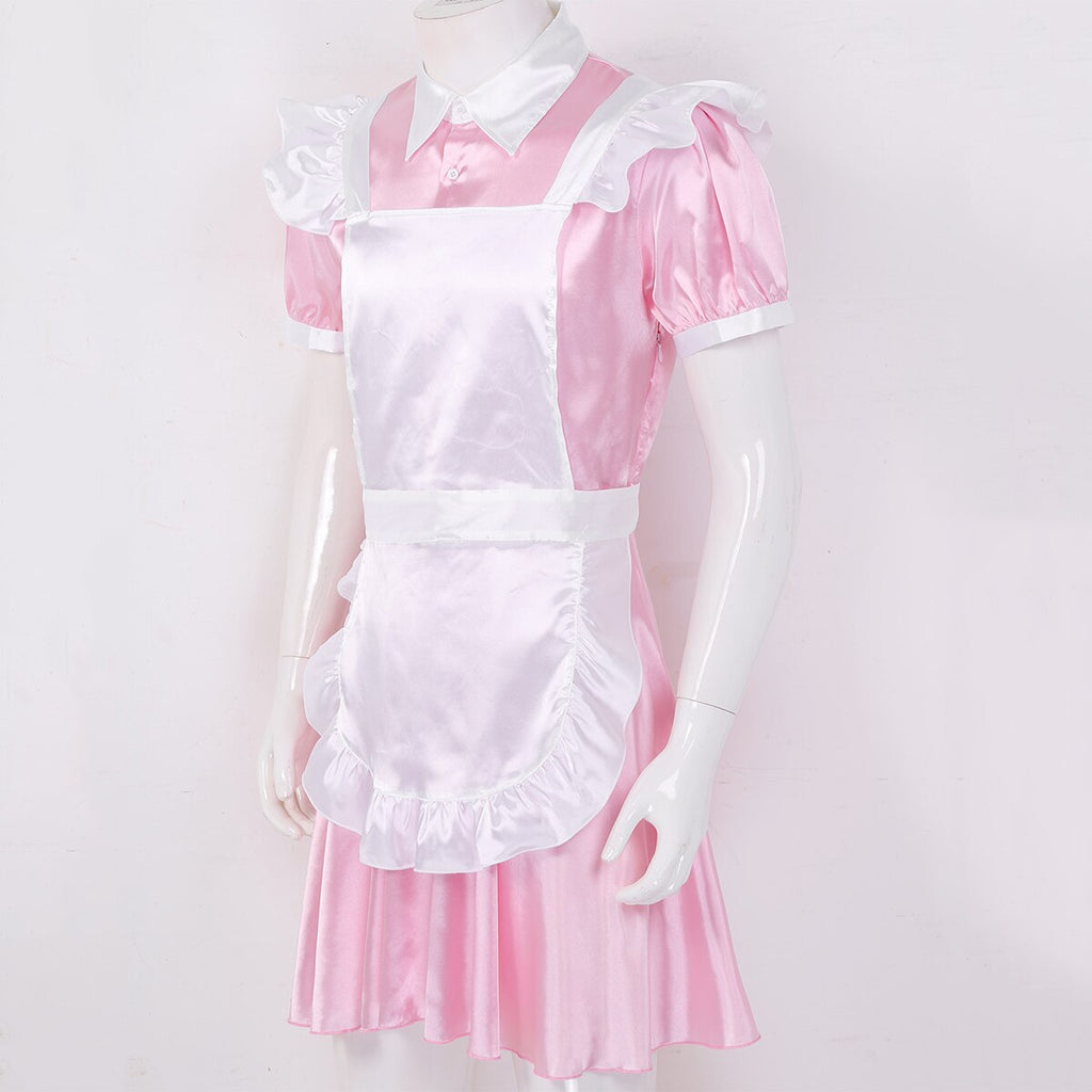 MSemis Men Adults Sissy Maid Dress Cosplay Outfit Sexy Halloween Sexy Costume Crossdressing Sexy Male Dress with Apron Headband