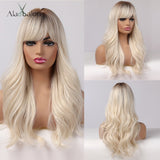 ALAN EATON Ombre Black Blonde Medium Long Wig