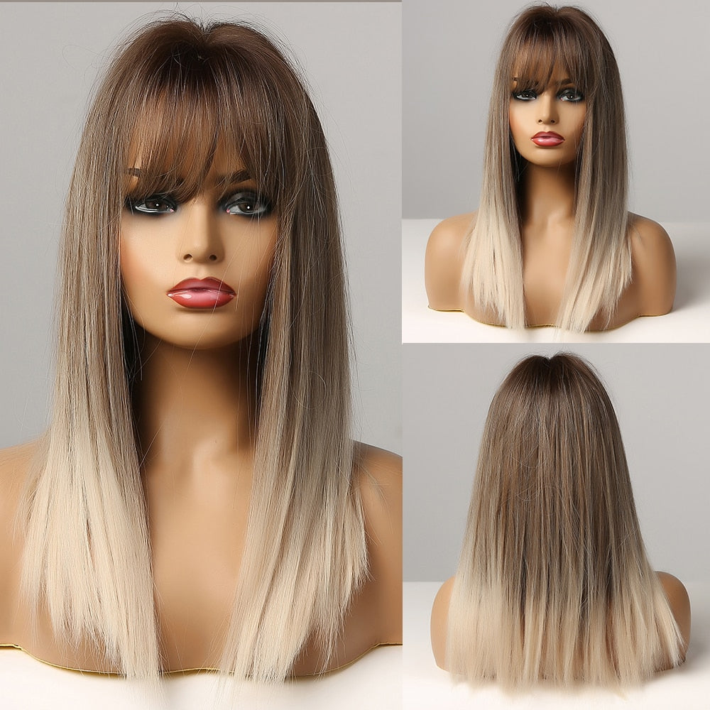 ALAN EATON Ombre Black Blonde Medium Long Wig