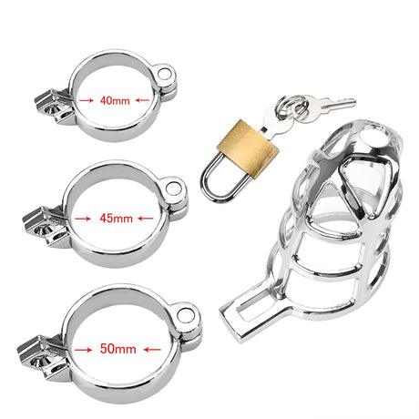 Stainless Steel Male Chastity Cage Lockable 40/45/50mm Rings