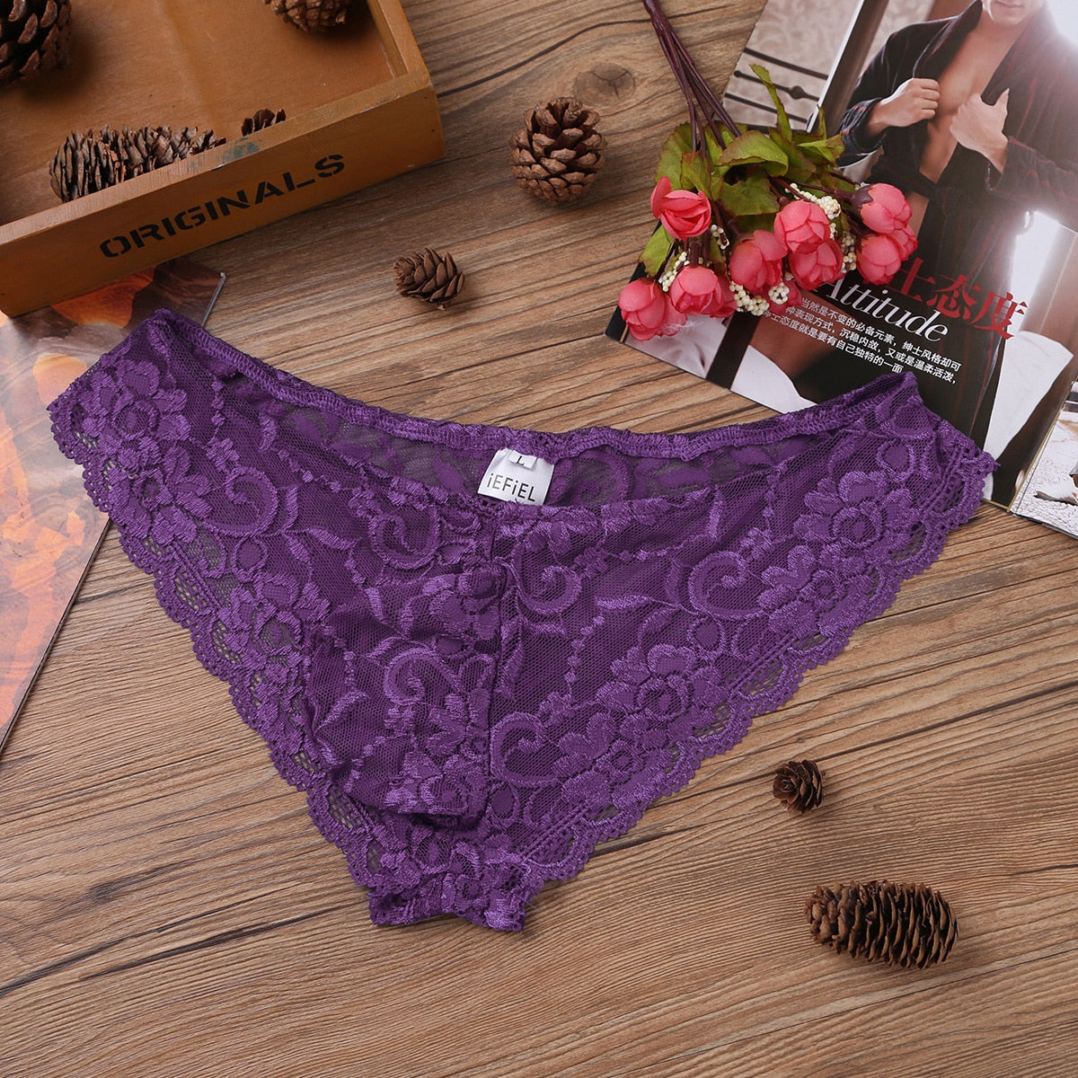 Floral Lace Sheer Pouch G-string Panties