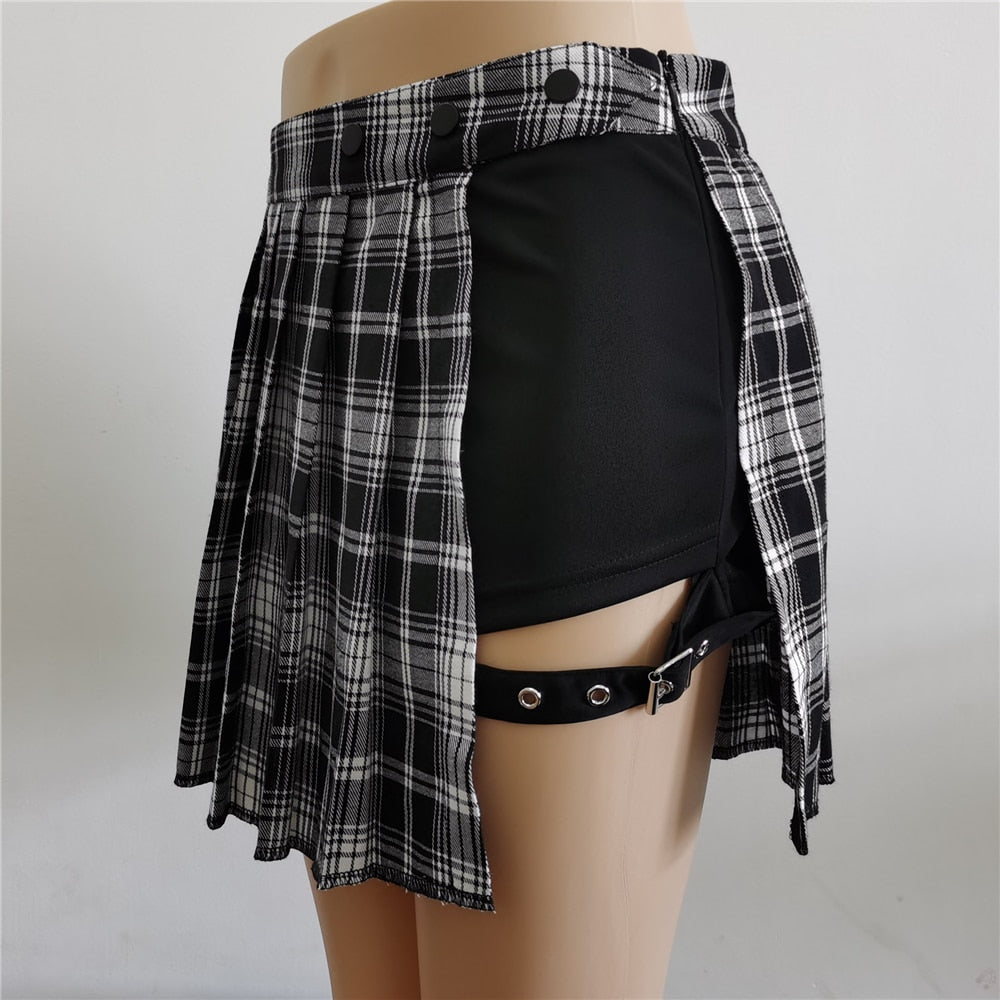 Pleated Gothic Half Irregular Skirt High Waist