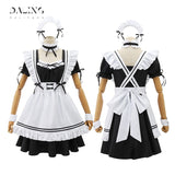 7 Piece Set French Maid Outfit Lolita Cosplay Dresses Girls Amine Cute Waitress Cafe Woman Dress Sissy Maid Costumes Uniform