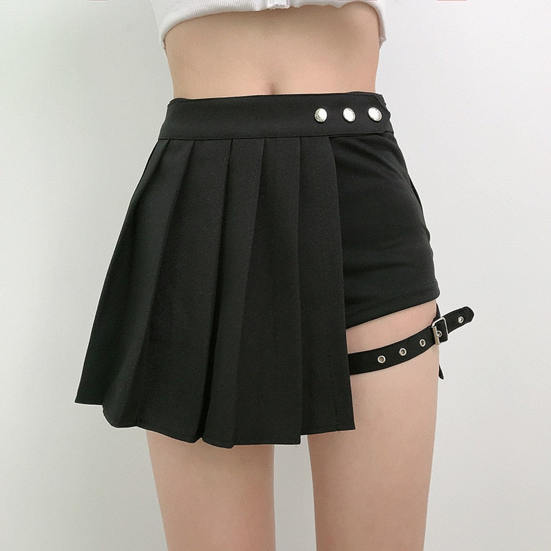 Pleated Gothic Half Irregular Skirt High Waist