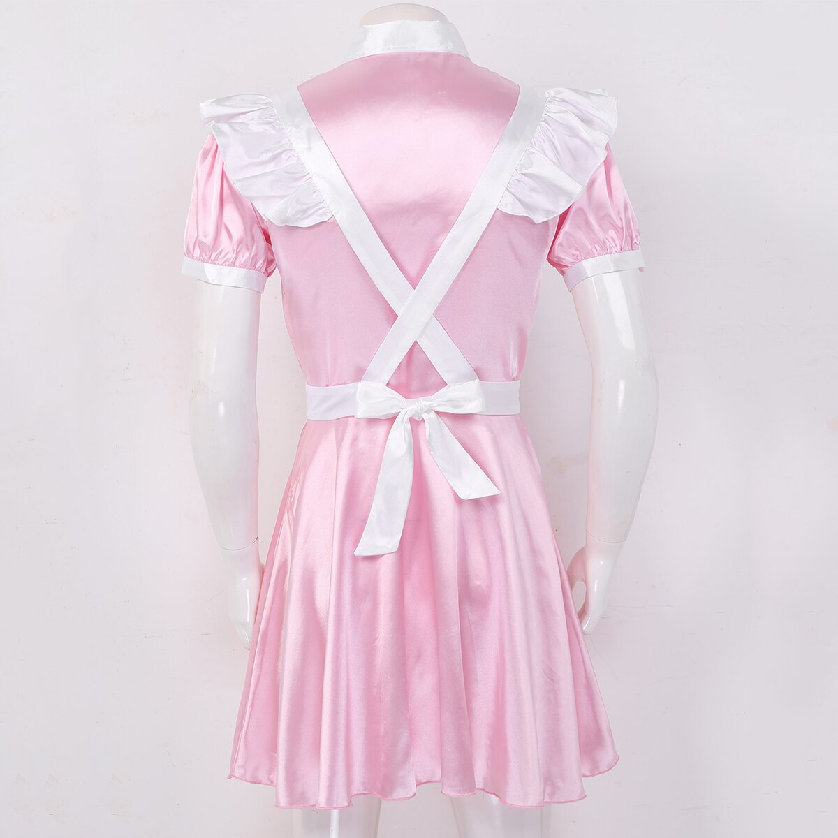 MSemis Men Adults Sissy Maid Dress Cosplay Outfit Sexy Halloween Sexy Costume Crossdressing Sexy Male Dress with Apron Headband