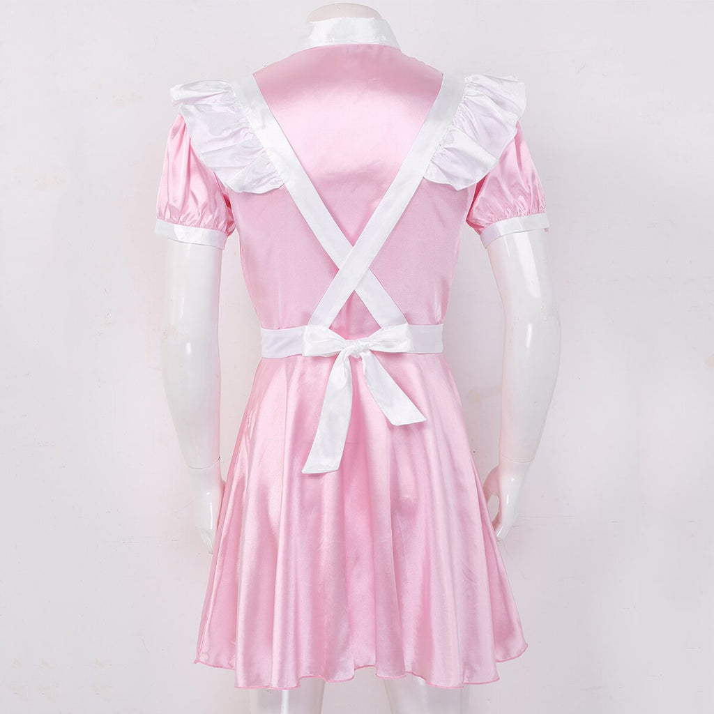 MSemis Men Adults Sissy Maid Dress Cosplay Outfit Sexy Halloween Sexy Costume Crossdressing Sexy Male Dress with Apron Headband