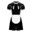 Sissy Maid Short Puff Sleeve Wet Look Patent Leather Flared Dress