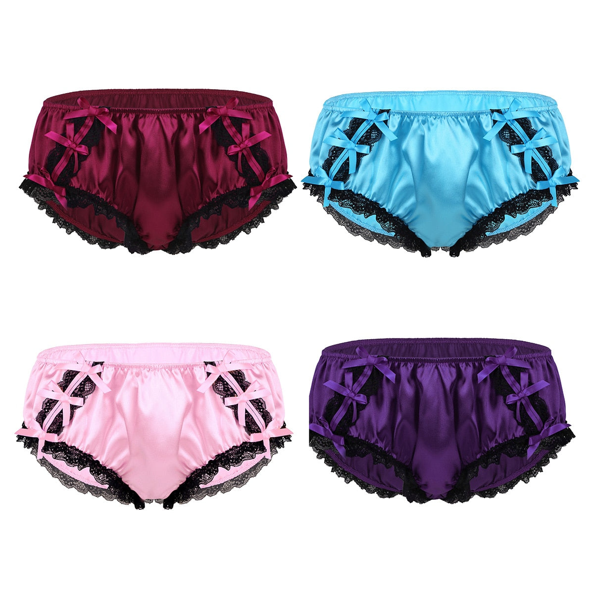 Ruffled Floral Lace Satin Low Rise Sissy Panties