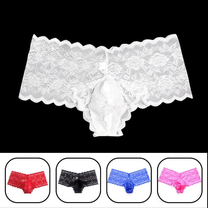 Man Panties Sexy Underwear Men Cuecas Cueca Masculina Sissy Underwear Lace Thong Enhance Pouch Bikini Briefs Pants Foulard