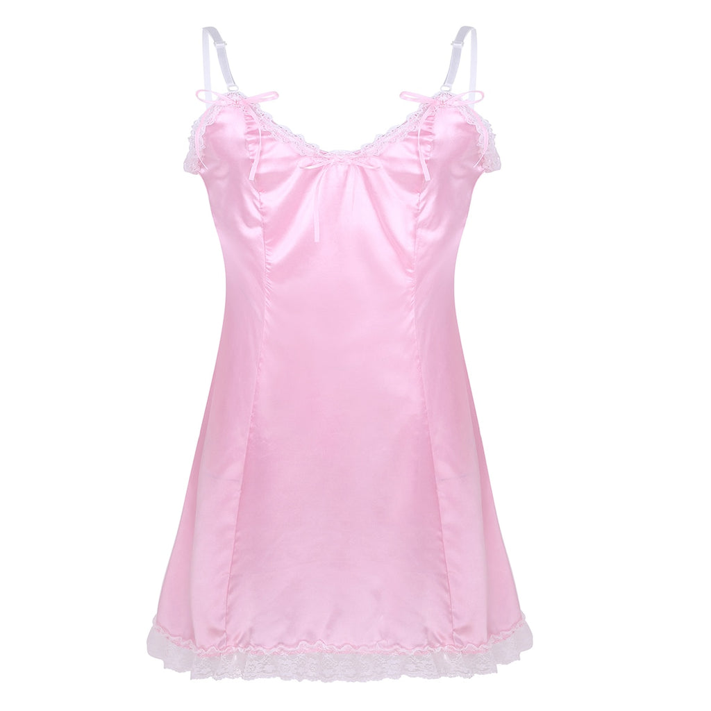 Sexy Smooth Adjustable Straps Low Back Sissy Nightgown