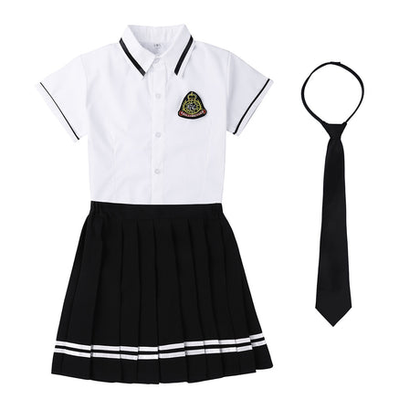 TiaoBug Japanese School Girl Uniform Suit White Short Sleeve T-shirt Top Pleated Skirt Cosplay Korean Girls Student Costume Set