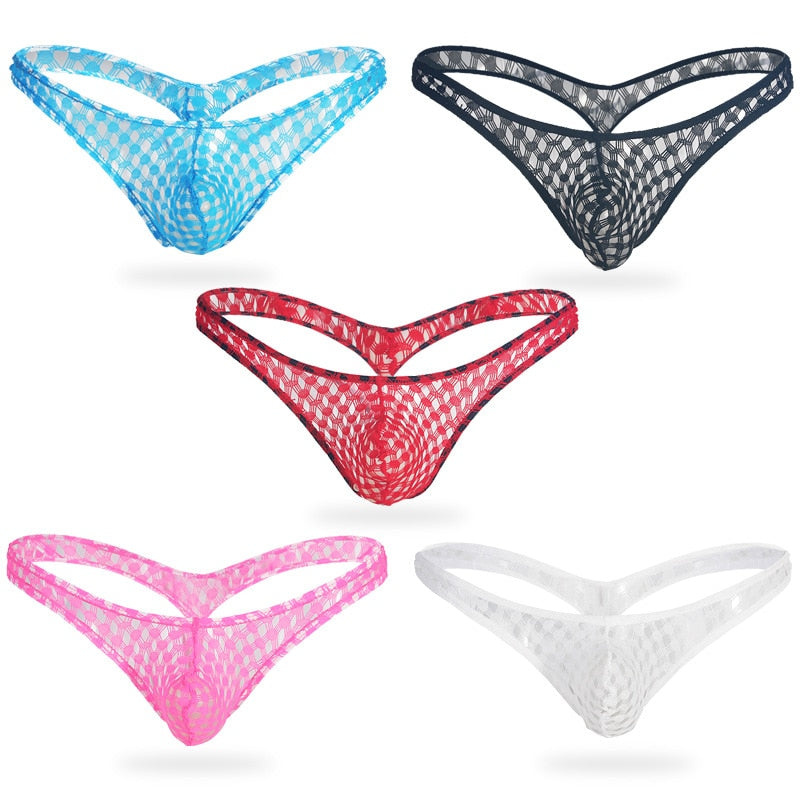 Plus Size Men U Convex Pouch G-string Cockring Sheer See Through Brief Sexy Underwear Transparent Thongs Panties Brief Gay Wear