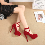 MAIERNISI New Fashion Pumps Women Flock Brand Platform Plus Size High Heel Shoes Nightclub Ladies 14cm Heel Luxury Pumps Shoes