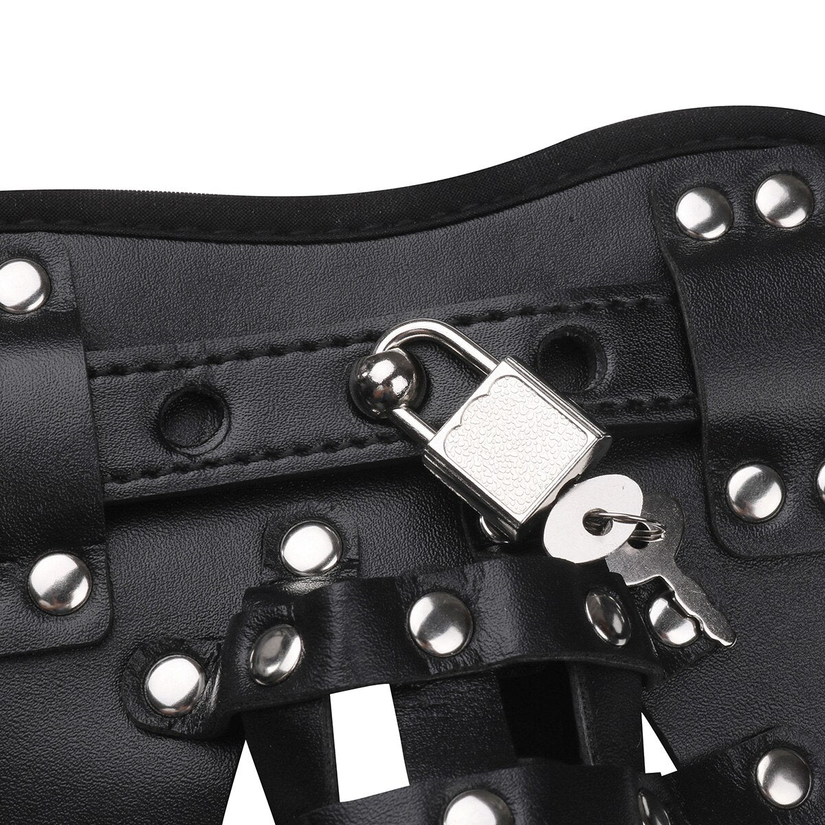 PU Leather Basket Locking Chastity Pouch Panties