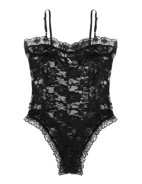 Sexy Male Mens One-Piece Crossdress Lingerie Floral Lace See Through Mesh Sissy Pouch Bodysuit Sexy Mens Lingerie Nightwear