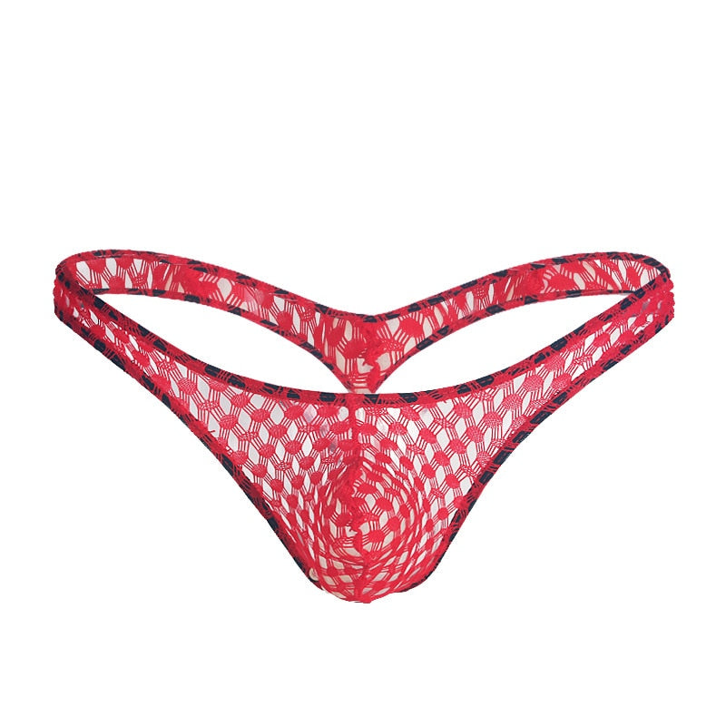 Plus Size Men U Convex Pouch G-string Cockring Sheer See Through Brief Sexy Underwear Transparent Thongs Panties Brief Gay Wear