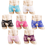 iEFiEL Sexy Lingerie Boxer Shorts Mens Male See-through Sheer Lace Open Butt Gay Panties Open Pouch Sissy Underwear Underpants