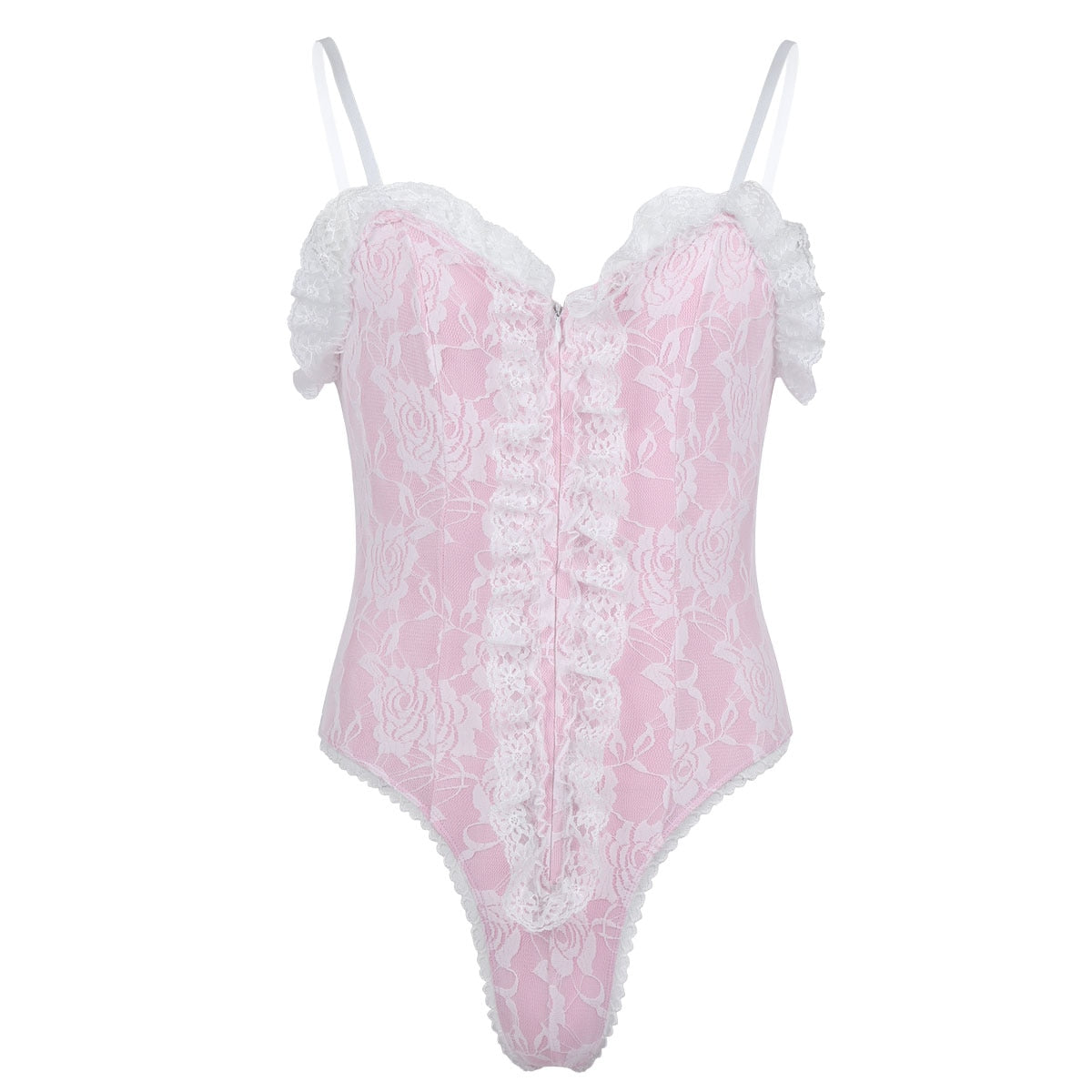 Sissy Pink High Cut Ruffle Floral Lace Teddy