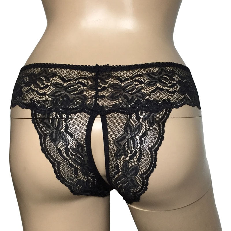 Crotchless Exposed Butt Thong G-String Mens Lace Underwear Sissy