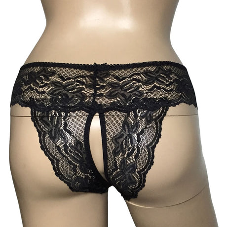 Sexy Floral Lace Crotchless Open Butt Panties Sheer Open Crotch Brief Thong Underwear Sissy Gay Fetish Lingerie Plus Size XXXL