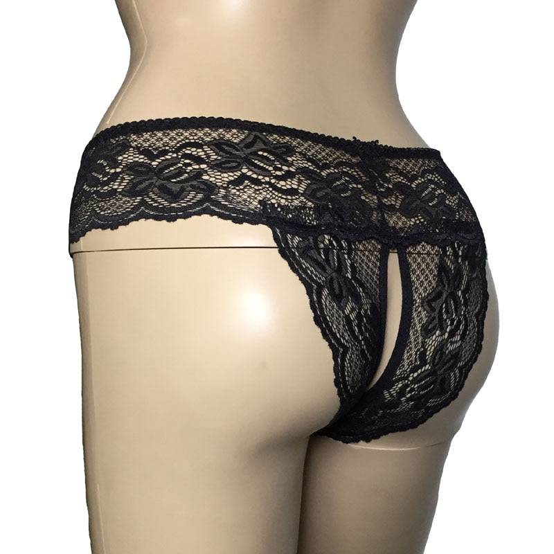 Sexy Floral Lace Crotchless Open Butt Panties Sheer Open Crotch Brief Thong Underwear Sissy Gay Fetish Lingerie Plus Size XXXL